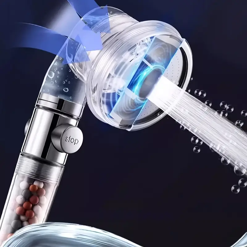 Negative Ion Booster Filter Shower Head with modes and One-button Water Stop Handheld Water-saving Bathroom Accessory