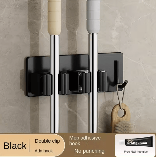 Non Perforated Stainless Steel Mop Holder Wall Mounted Broom Mop Clamp Hook