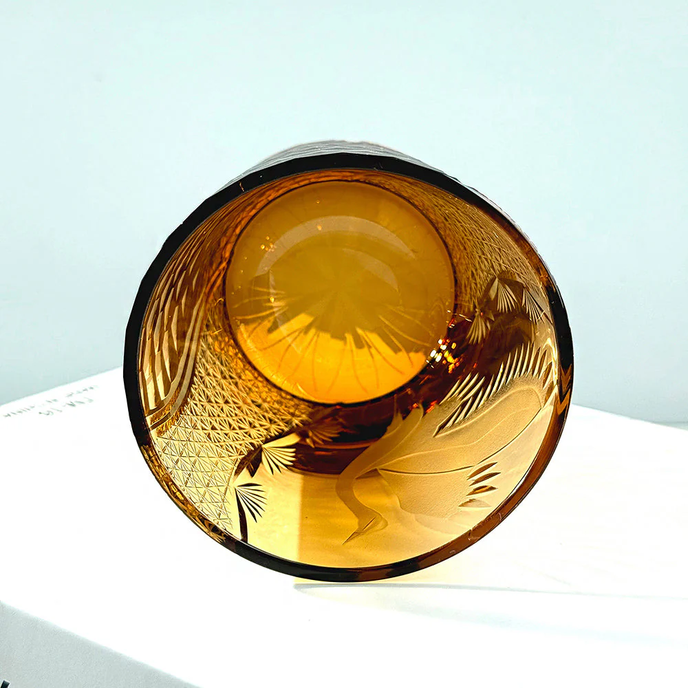 Edo Kiriko Handcrafted Pine & Crane Crystal Whisky Glass
