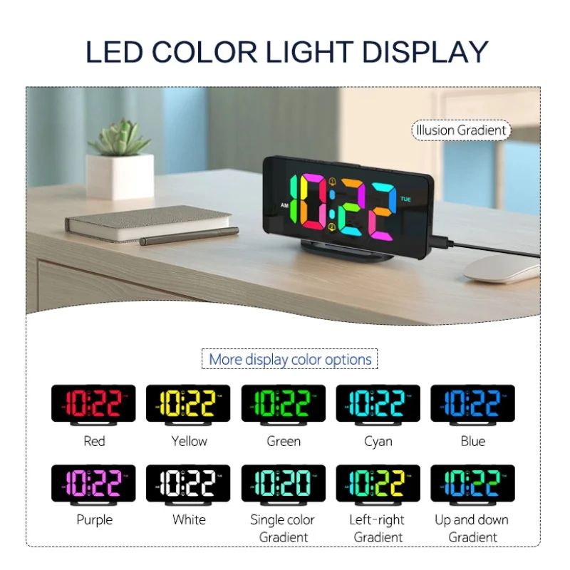 RGB Digital Alarm Clock with Mood Light and USB Charging