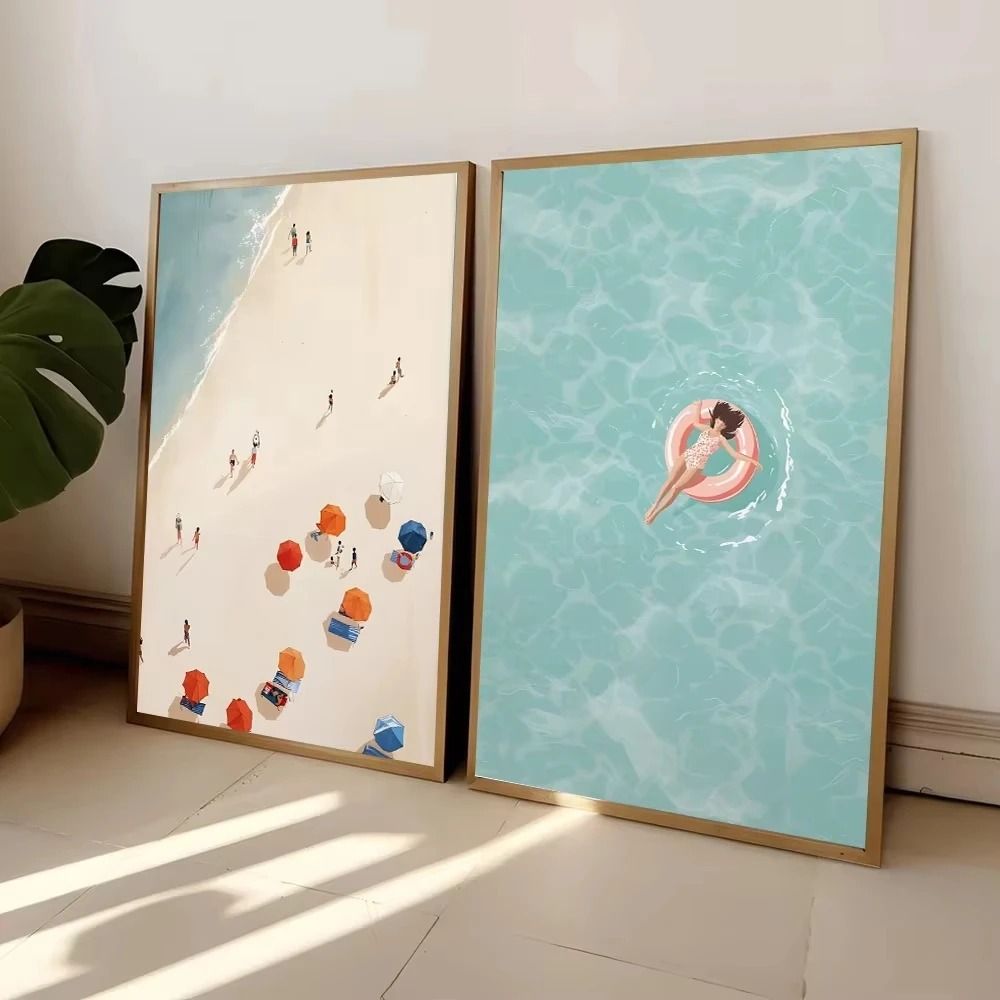 Summer Pool Party Canvas Wall Art | Nordic Beach & Ocean Aesthetic Home Decor