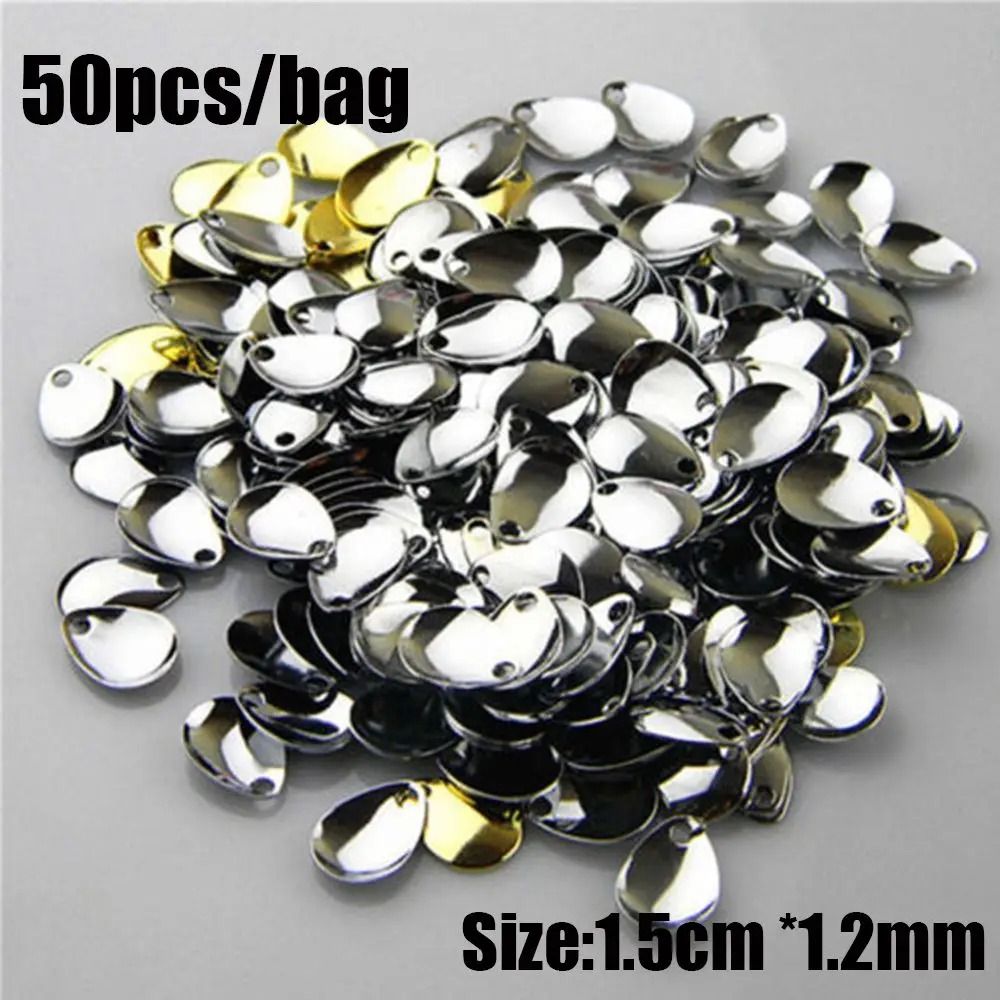 50pcs Fishing Spinner Blades Metal Lure Accessories Smooth Nickel Spoon Set