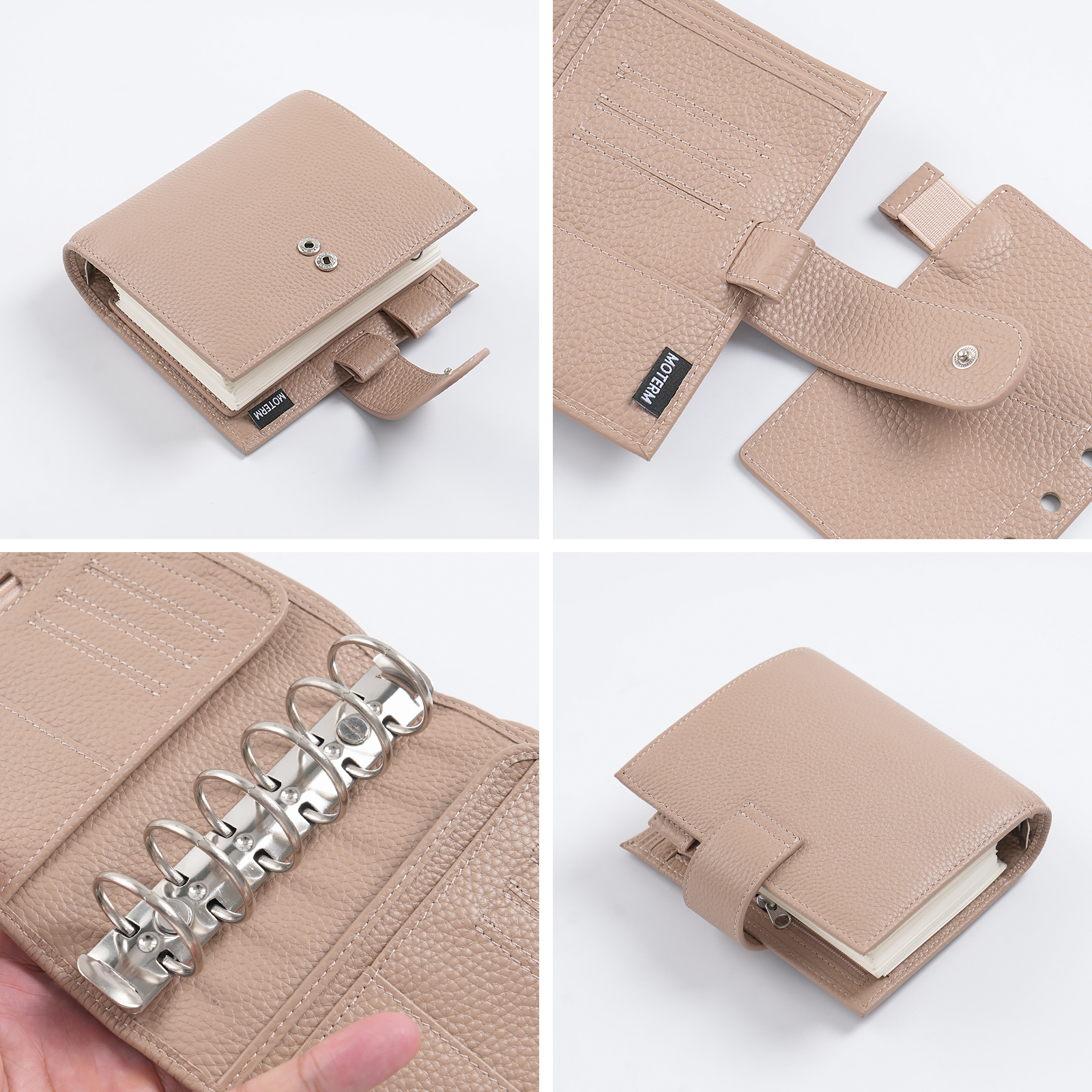 Pocket Size Planner, Pebbled Grain Leather Notebook, Ring Mini Agenda Organizer, Diary Notepad for Daily Use