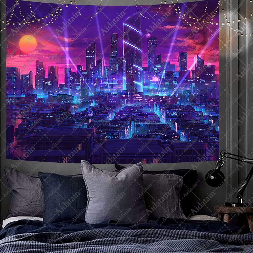 Psychedelic Forest Waterfall Tapestry Cyberpunk Wall Decor for Gaming Room