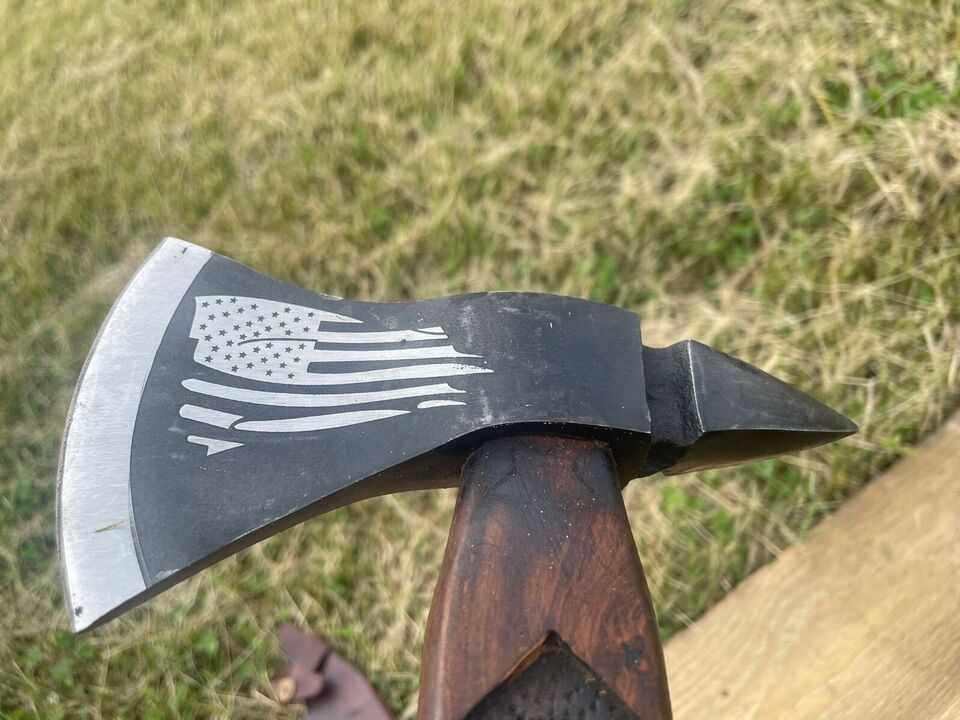 Handmade Carbon Steel Viking Axe with In GOD We Trust Engraving | 19 Outdoor Axe with Walnut Handle
