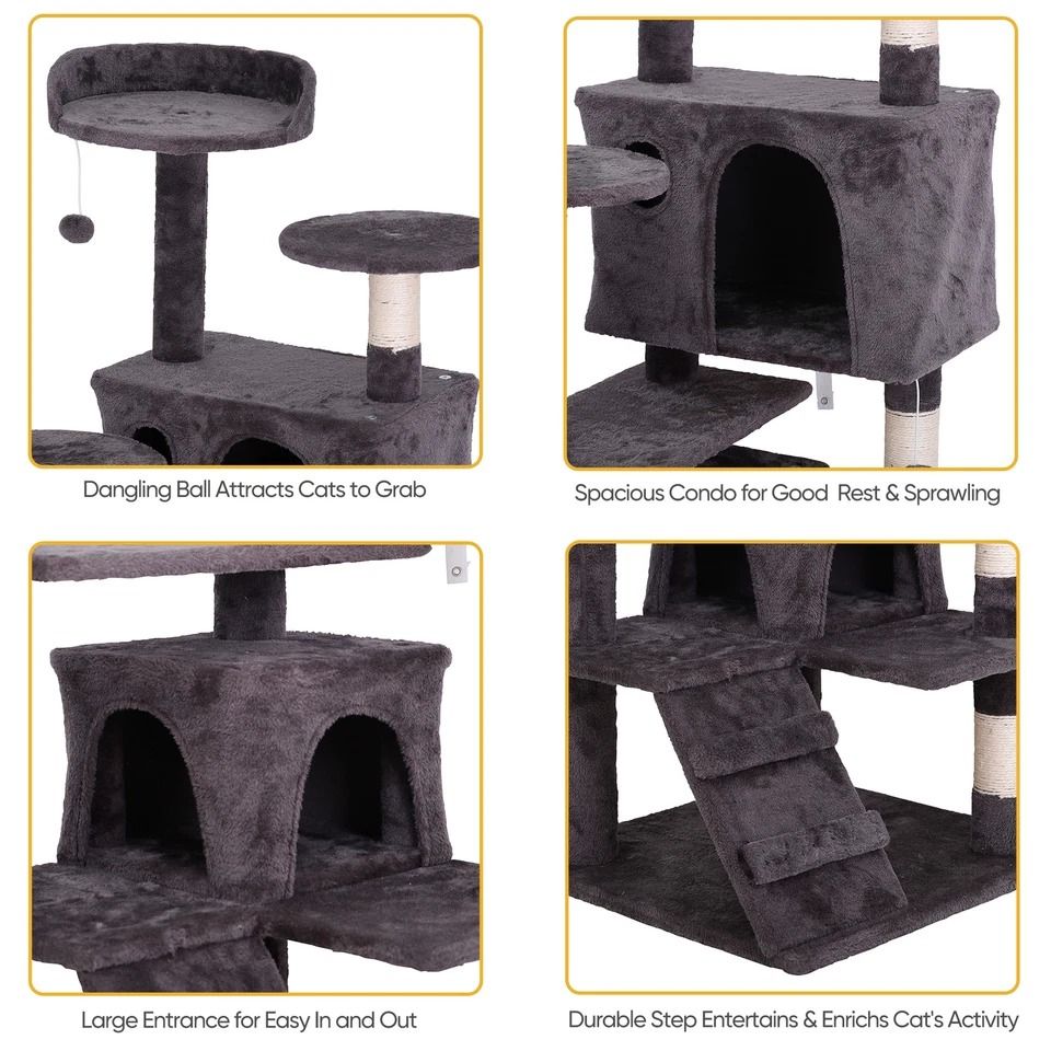 Multi Level Cat Tree Condo with Cat Scratching Post, Plush Cat Tower, Kitten Playhouse Cave & Ladders