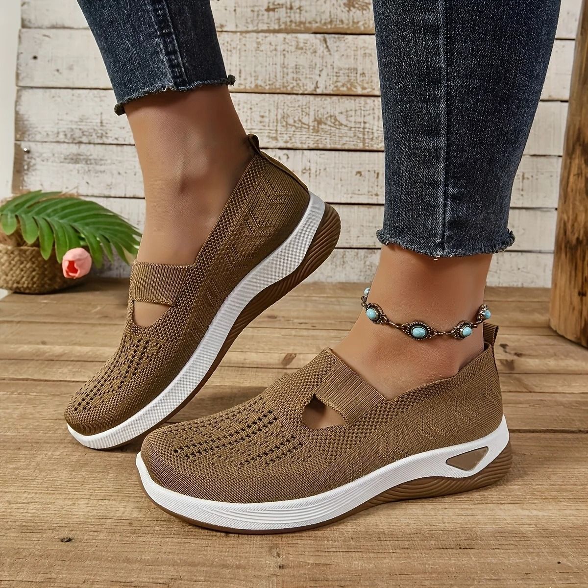 Womens Breathable Mesh Walking Shoes with Lightweight PVC Sole