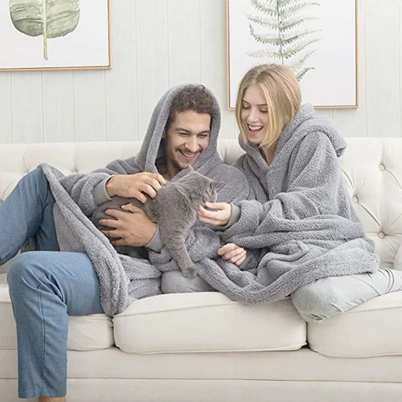 Women Winter Thick Warm Hooded Outerwear Double Fleece Pocket Pullover