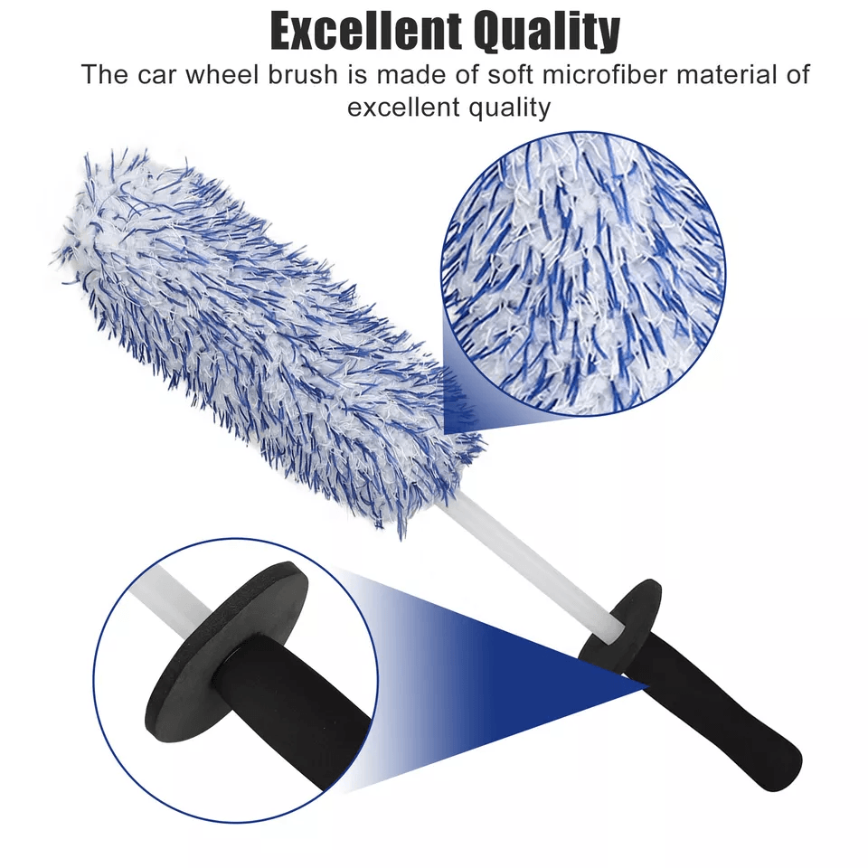 Microfiber Car Wheel Brush, Complete Auto Detailing Tool for Rims, Tires & Engine Cleaning