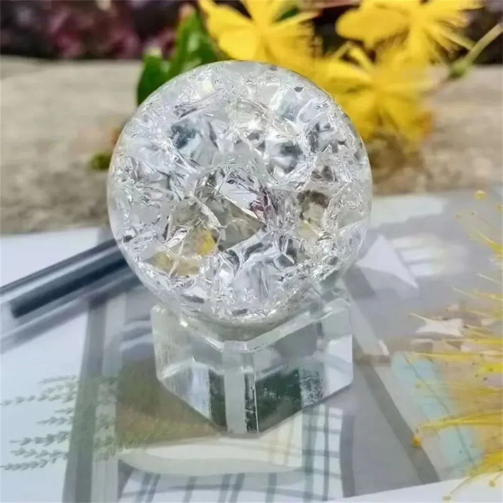 Ice Crack Crystal Ball Decor – Feng Shui Crystal Sphere for Harmonious Home Energy