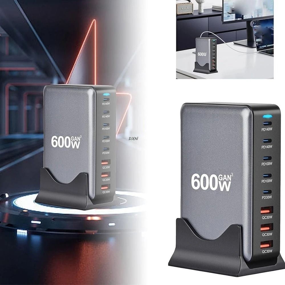 600W GaN Fast Charger 8 Port USB C Charging Station with PD3.1