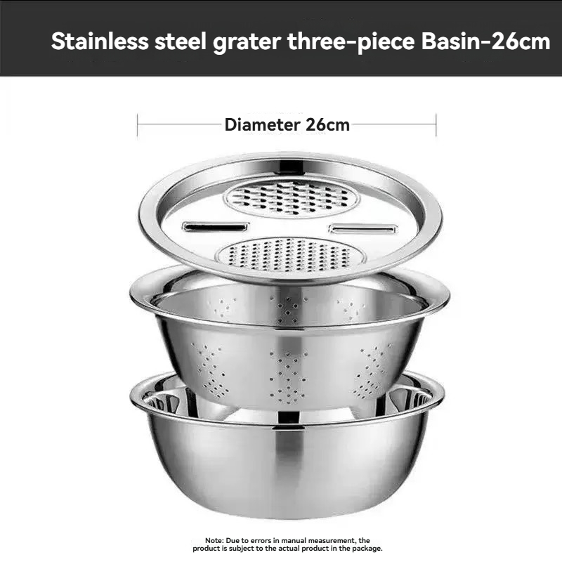 Multifunctional Stainless Steel Vegetable Slicer & Drain Basket Potato Slicer and Washing Basin Combo