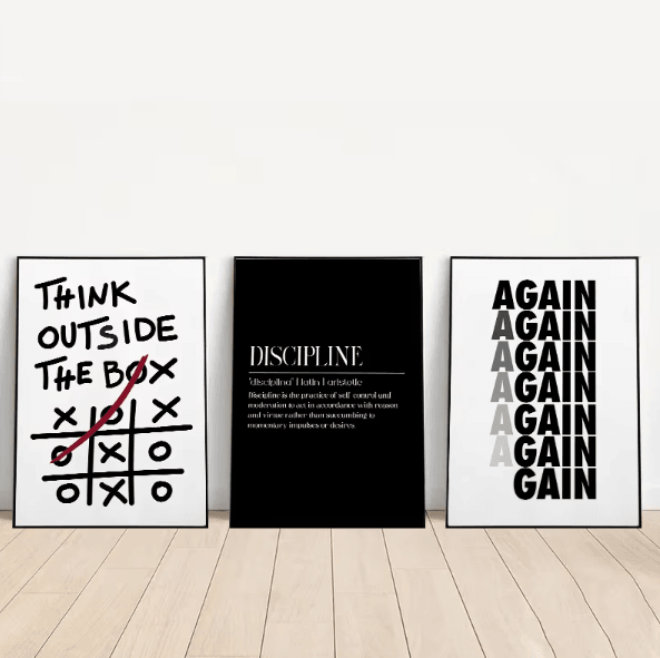 Motivational Discipline Quotes Canvas Wall Art – Modern Inspirational Poster for Home & Office Decor