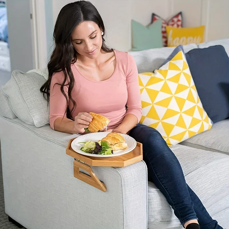 Foldable Wooden Sofa Tray Armrest Table Round Rhombus Rectangle Snack Groceries Tray