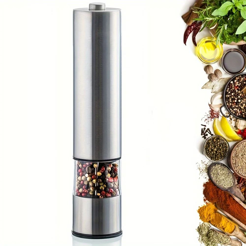 AutoGrind Electric Salt and Pepper Grinder Stainless Steel Automatic Pepper Mill One Hand Operation with LED Light