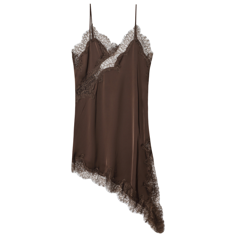 Slip Dress Summer Evening, Womens Dresses Lace Asymmetric Mini Brown Sleeveless Backless