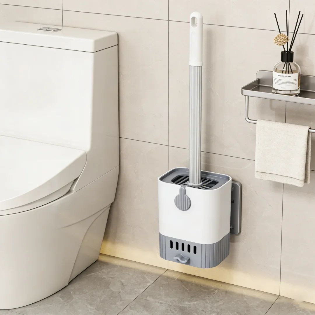 Wall Mounted Toilet Brush with Slim Holder – No Drill, Space-Saving Modern Design