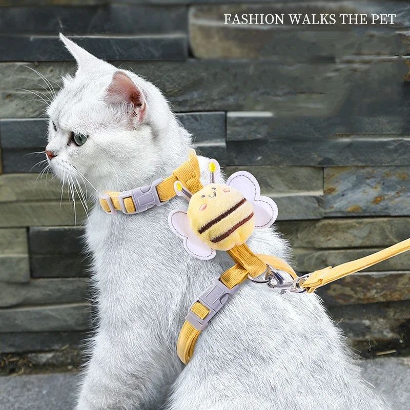Cartoon Bee Cat Harness Leash Set