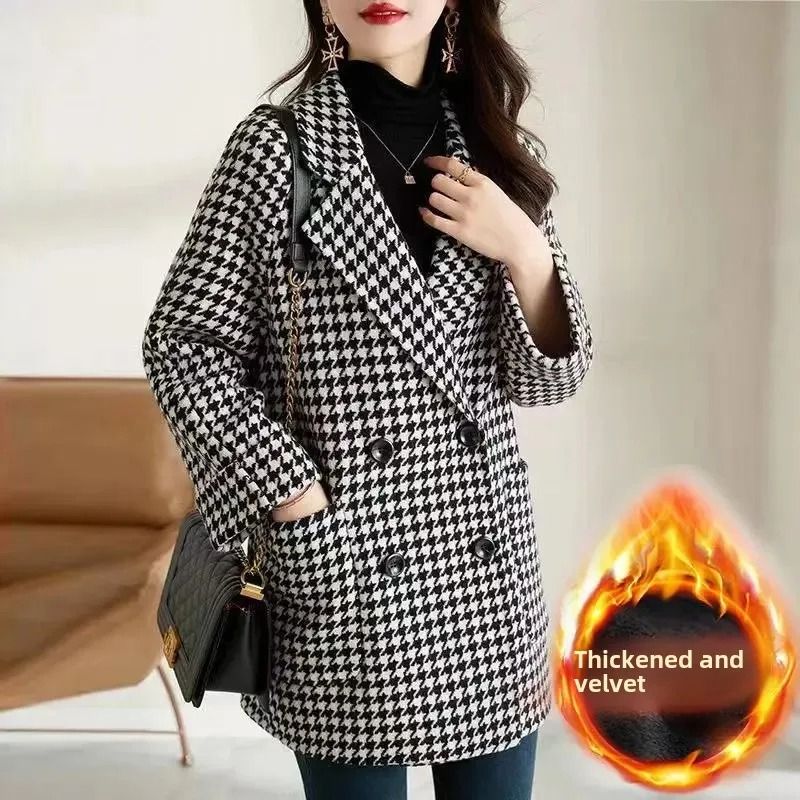 Thousand Birds Plaid Woolen System | Premium Raglan Sleeve Fleece-Lined Thickened Overcoat & Winter Yarn Infrastructure