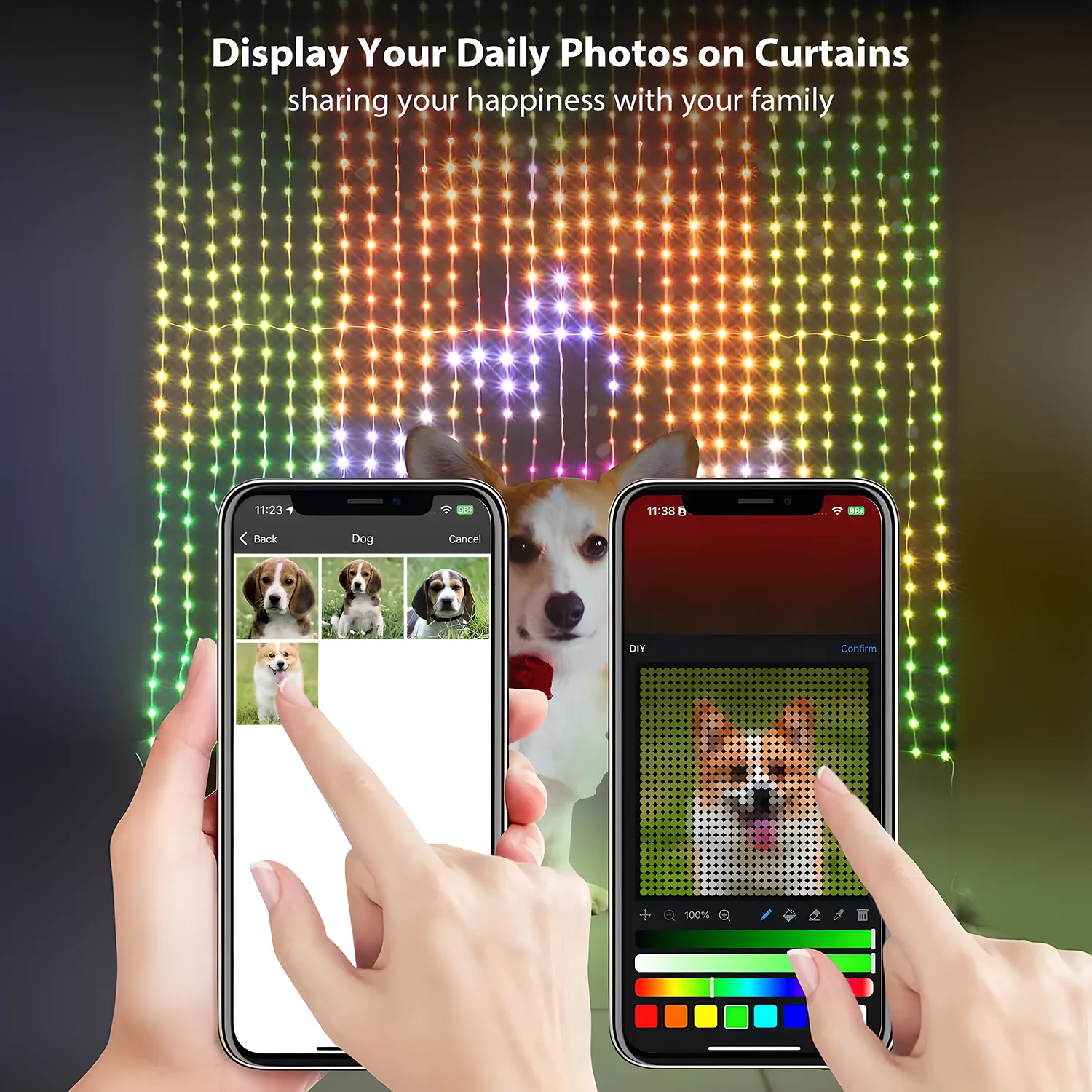 Smart Curtain String Lights – Bluetooth APP Control Christmas Fairy Lights for Weddings, Parties, and DIY Picture