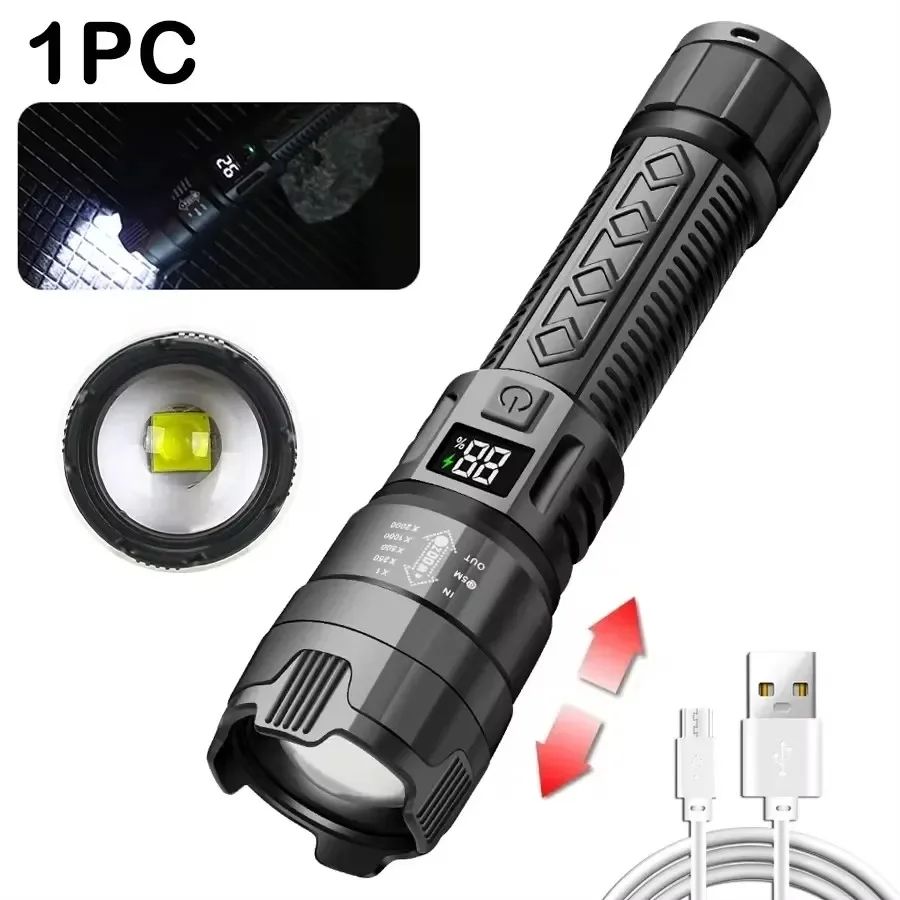 PowerBeam Tactical LED Flashlight with Digital Display & USB Recharge
