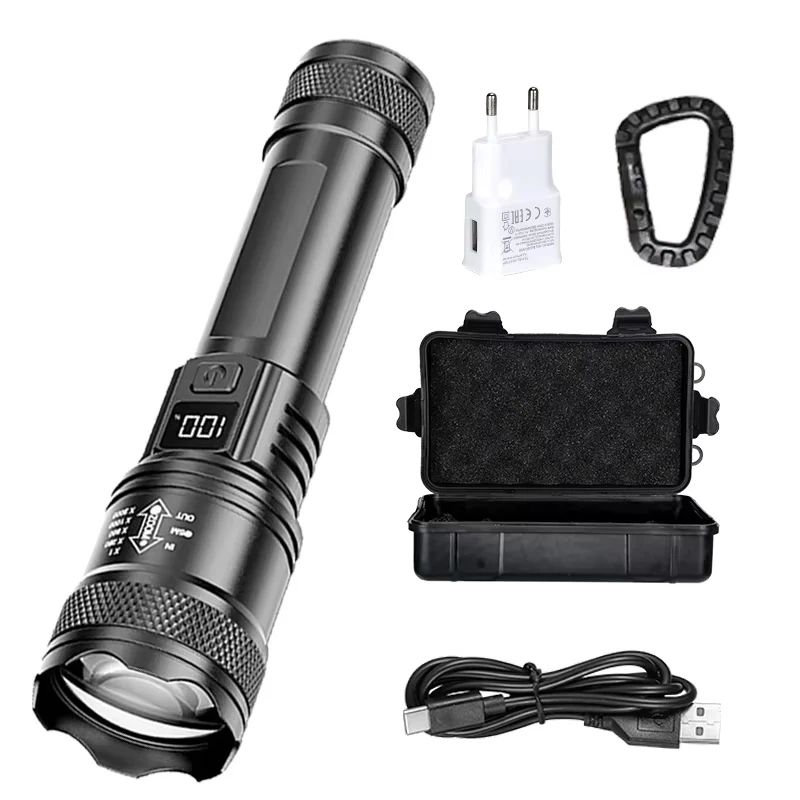 PowerBeam Tactical LED Flashlight with Digital Display & USB Recharge