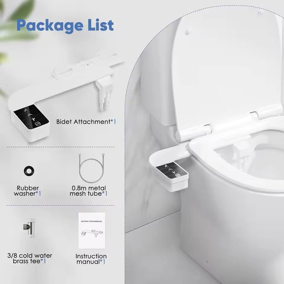 Ultra Thin Non Electric Bidet Toilet Seat Attachment with Side Control and Dual Nozzles