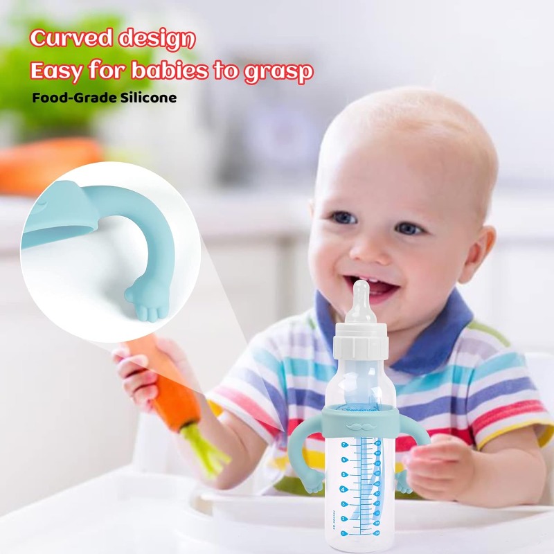 Natural Baby Bottle Handle, Silicone Baby Feeding Handle, Wide Neck Easy Carry Handle