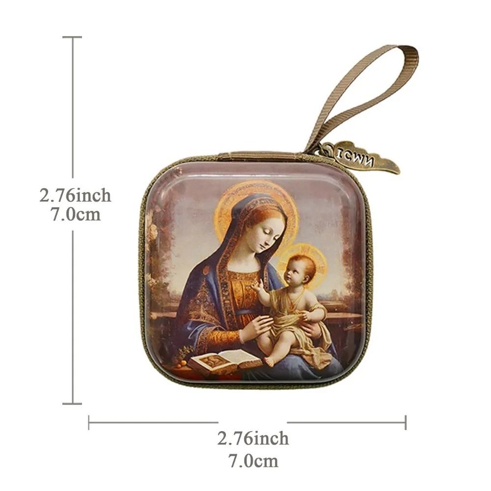 Virgin Mary Prayer Rosary Bag – 2.8 in Zippered Christian Jewelry Box – High-Yield Devotional Interaction Hub