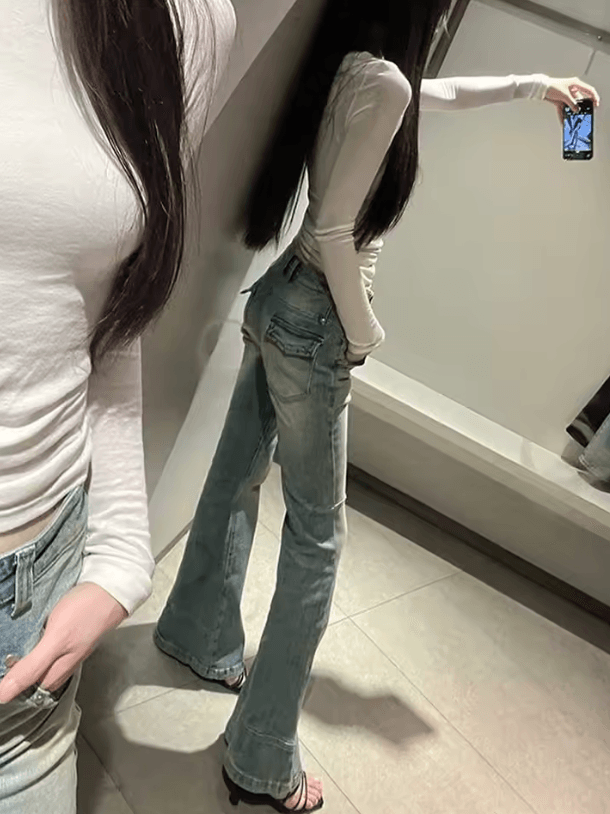 Low Rise Y2K Flare Jeans for Women – Korean Style Bell Bottom Bootcut Denim Pants (Autumn Winter 2025)