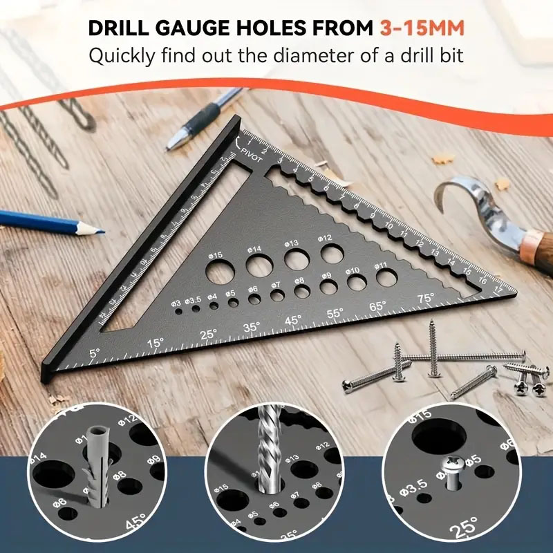 Aluminum Alloy Triangle Ruler, Miter Square Angle Protractor, Woodworking Measuring Ruler, Triangular Metric Angle Gauge