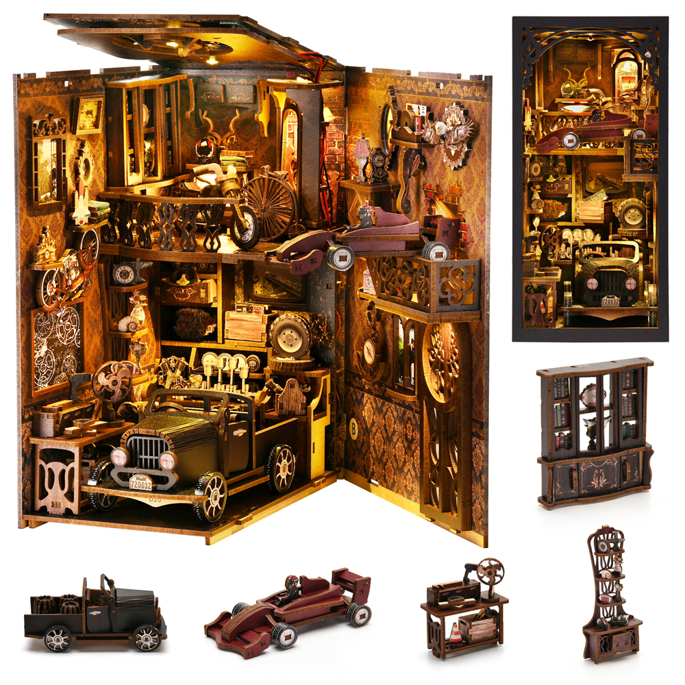 Classic Car F1 Book Nook Kit, DIY Wooden Puzzle Bookshelf Insert for Home Decoration & Gifts