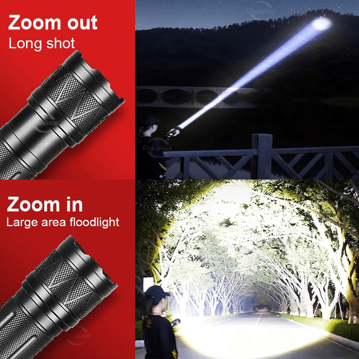Ultra Bright LED Rechargeable Flashlight with Zoomable Beam and 50000 Lumens Power