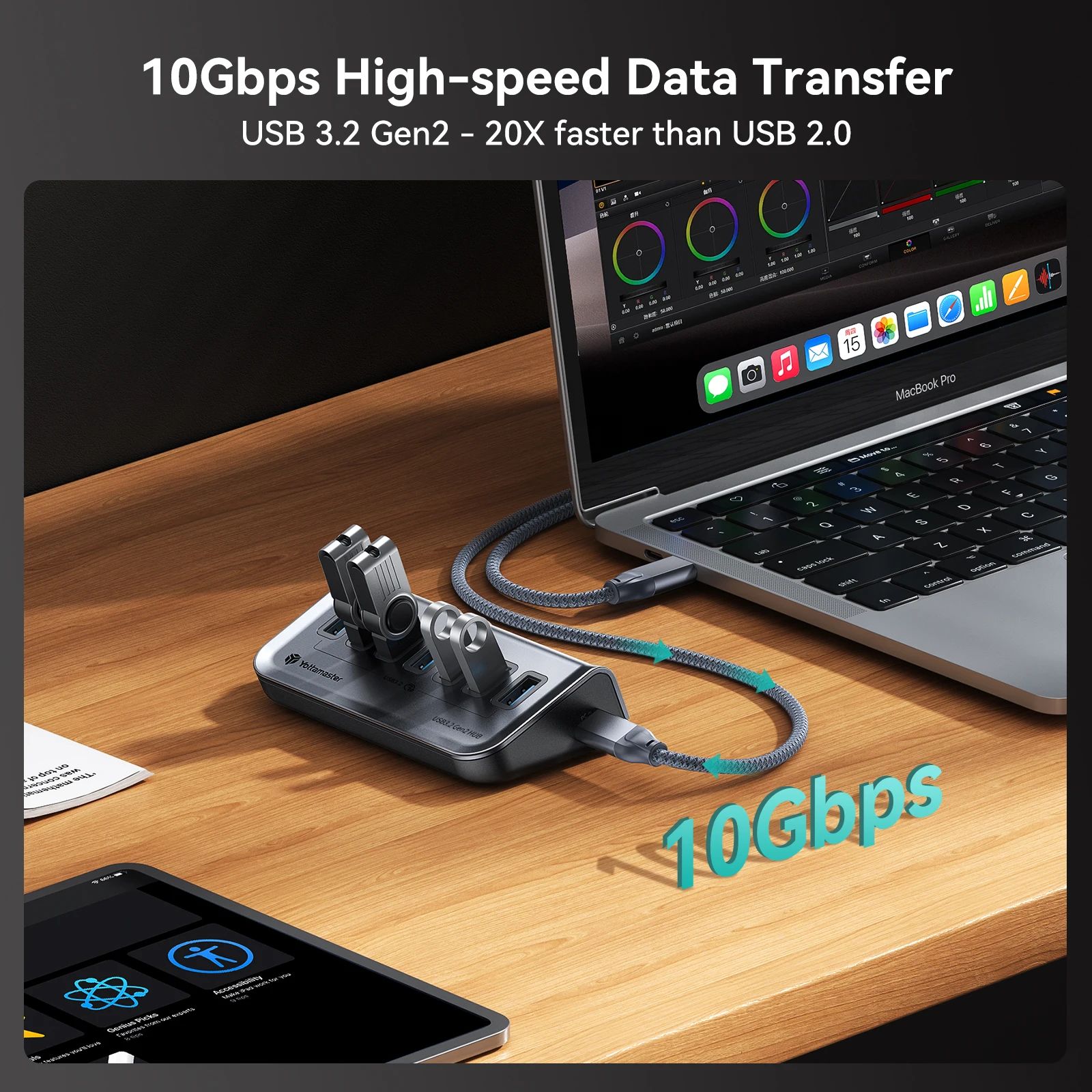 Yottamaster 7-Port USB-C 3.2 Hub – Powered 10Gbps USB Data Hub with 5V/3A Adapter