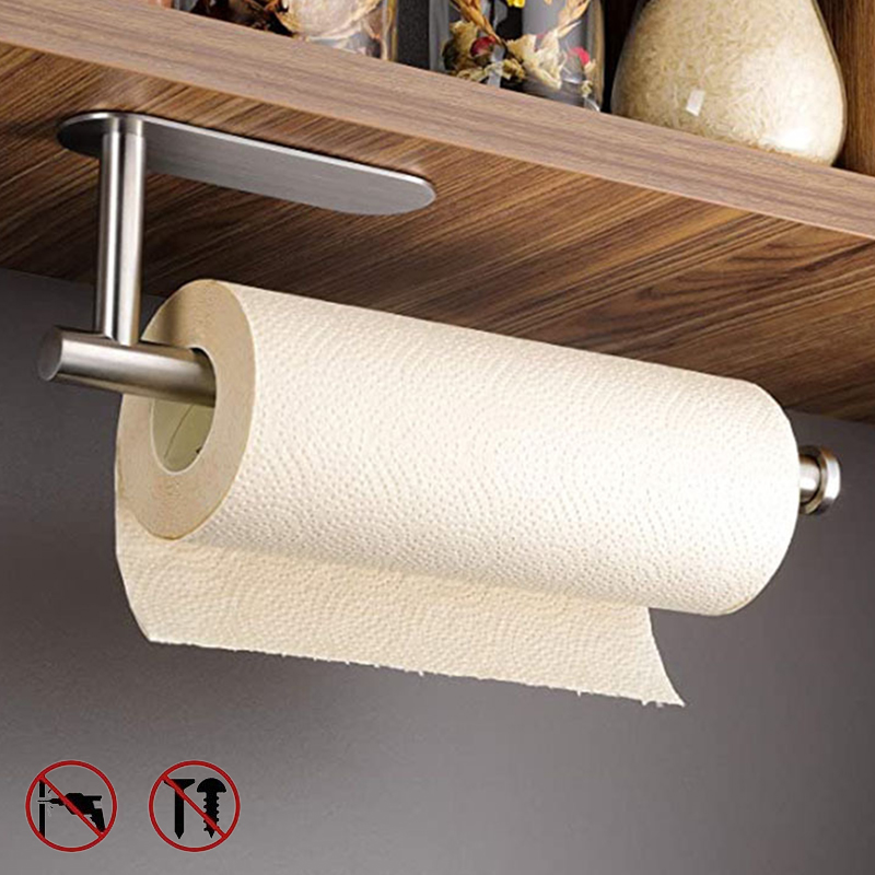 No Punching Stainless Steel Toilet Paper Holder Self Adhesive Bathroom & Kitchen Roll Holder