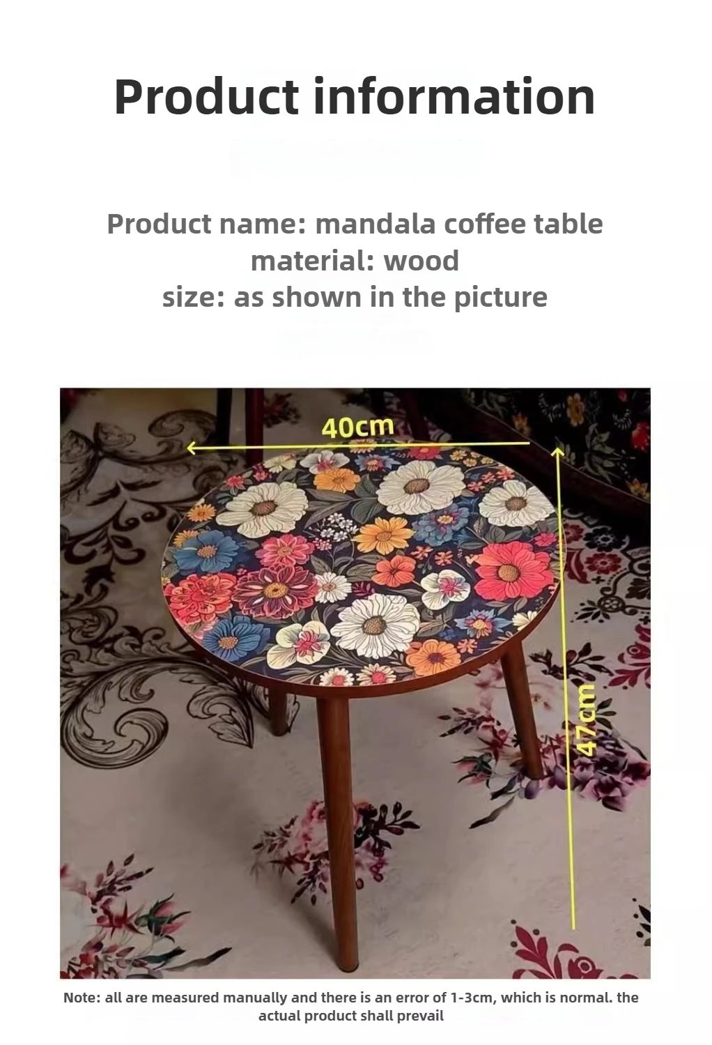 Mandala Wooden Round Side Table