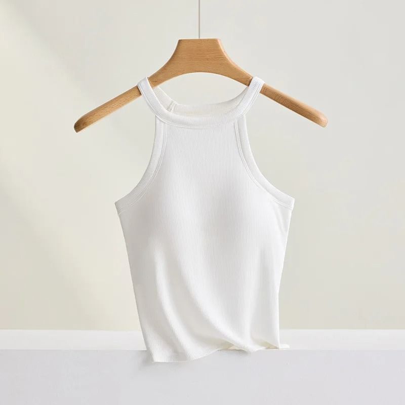 Threaded Halter Neck Camisole Top With Built In Bra