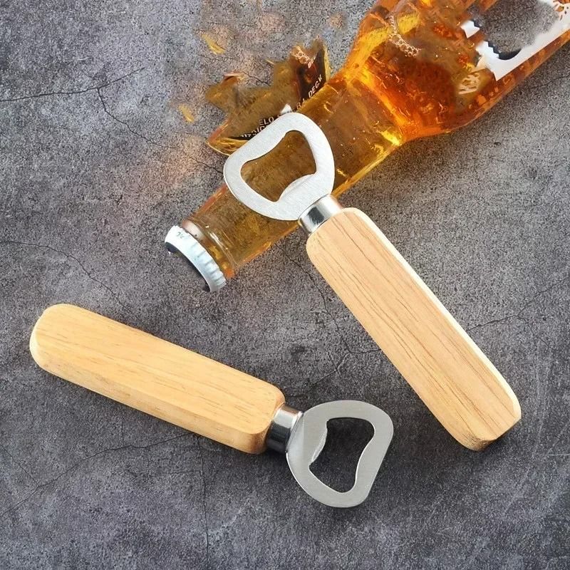 Premium Stainless Steel Bottle Opener – Ergonomic Wooden Handle Cap Opener