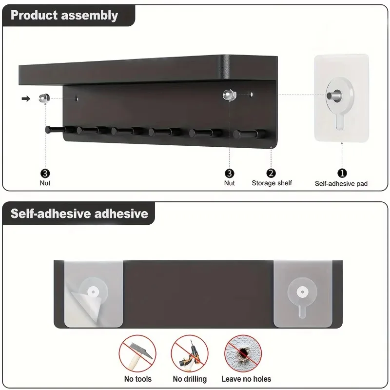 Wall Mounted Key Holder, Mail Shelf Organizer with Hooks for Kitchen and Bathroom Storage