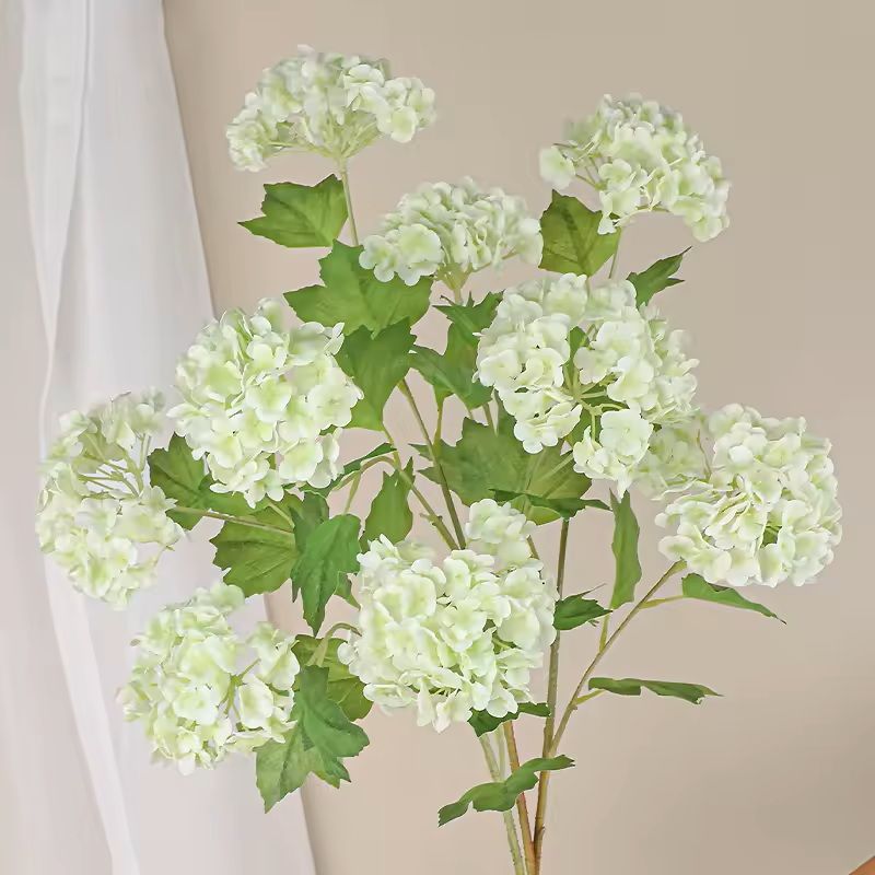 Real Touch Hydrangea Flower Branch with Green Leaves for Home and Wedding Decor
