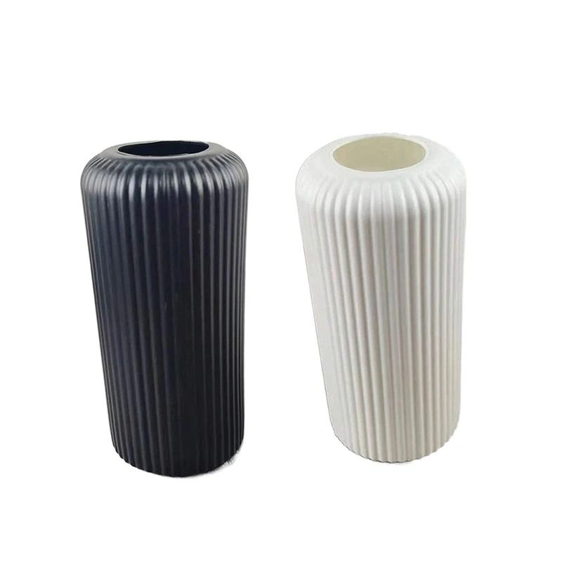 Modern Striped Decorative Flower Vase Ceramic Look Small Floral Display