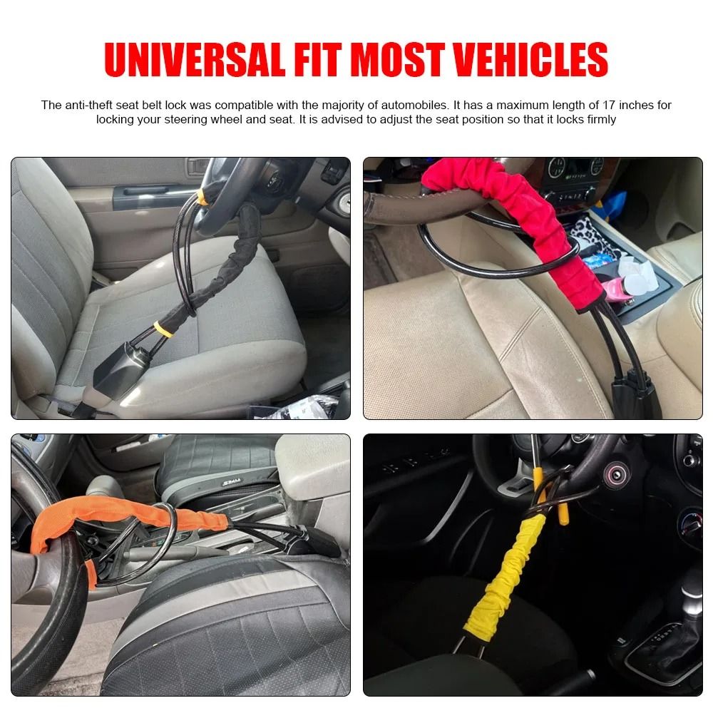 Anti Theft Steering Wheel Lock with Steel Rope and Seat Belt Socket