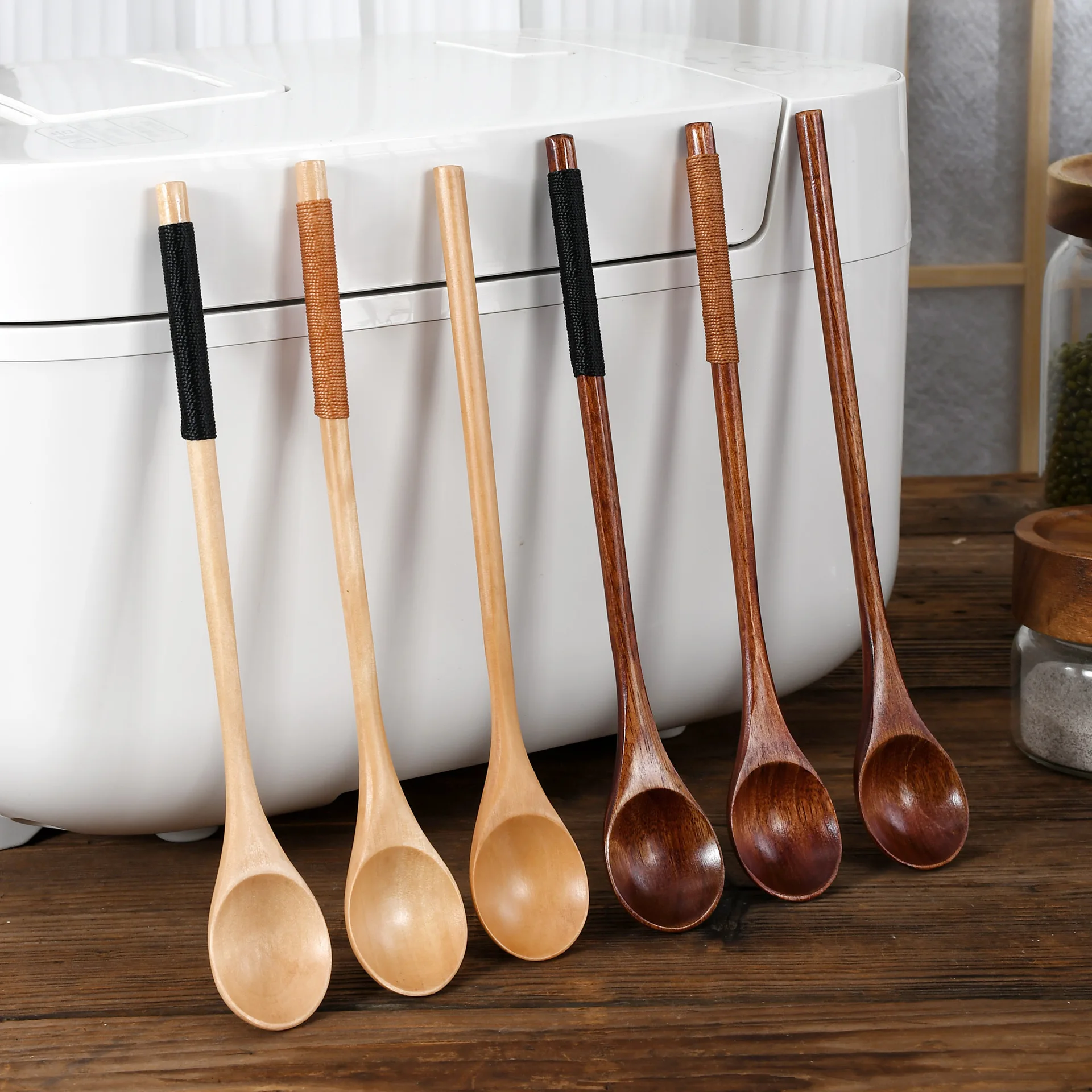 Wooden Tea Spoon Set, Long Coffee Spoons, Small Teaspoon for Honey, Dessert Stirring, Elegant Tableware