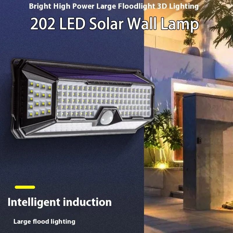 202-LED Solar Induction Wall Lamp | IP65 Waterproof Human Body Sensor Security Light with 3 Modes