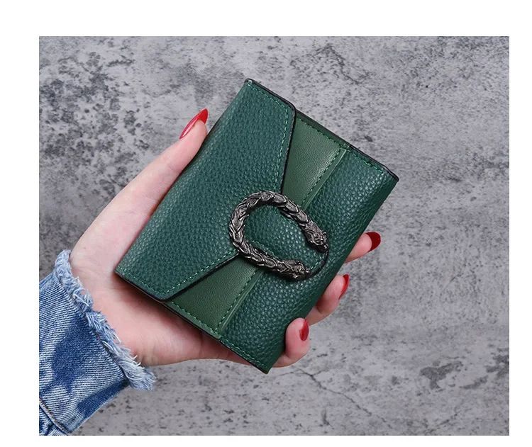 Mini Womens Wallet in Lychee Texture PU Leather - Small Bifold Wallet with Coin Pocket & Card Slots