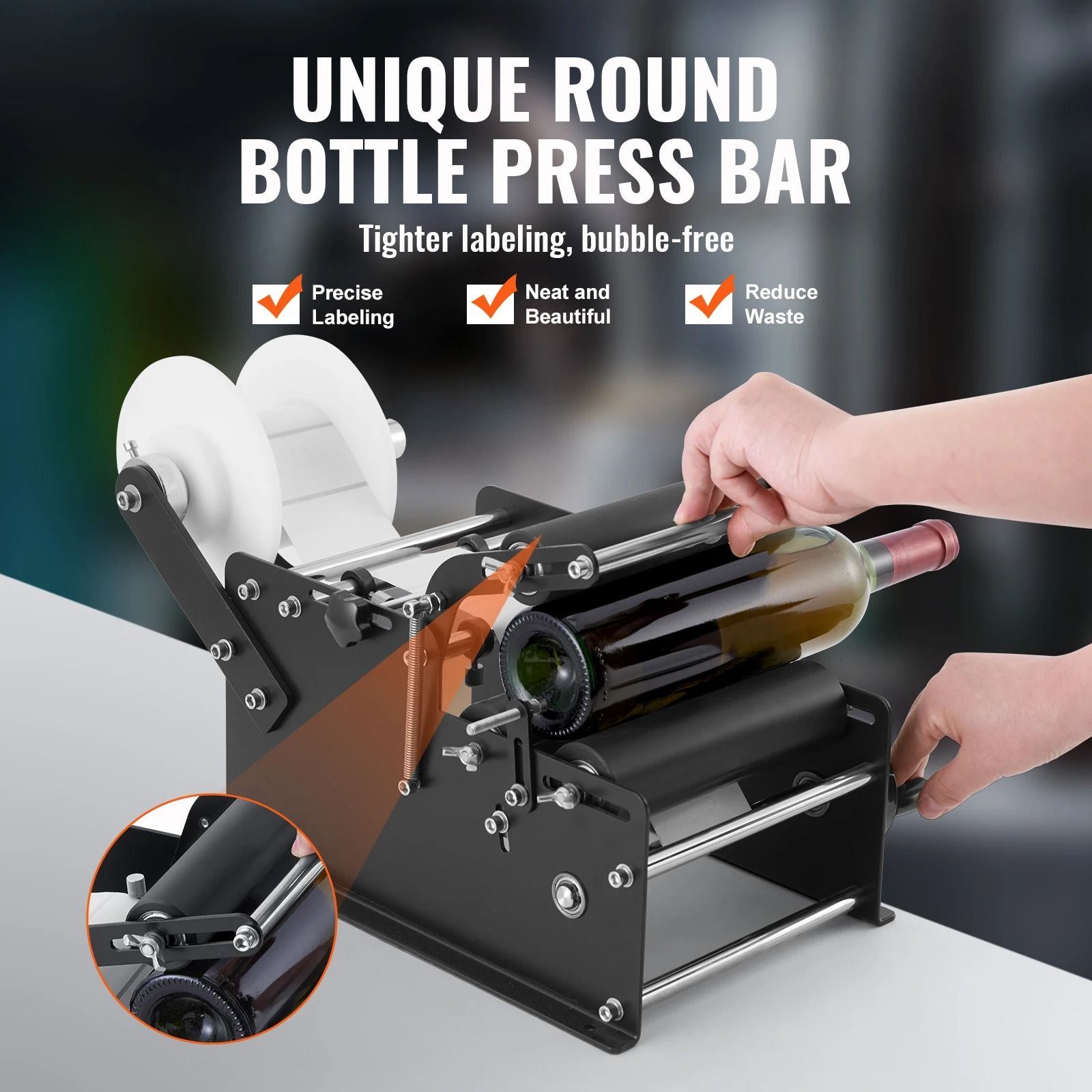 SucceBuy Manual Round Bottle Labeling Machine Adjustable Bottle Labeler with Pressing Bar