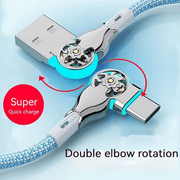 Fast Charging USB A to USB C Cable with 180 Degree Elbow Connector Braided Durable Charger