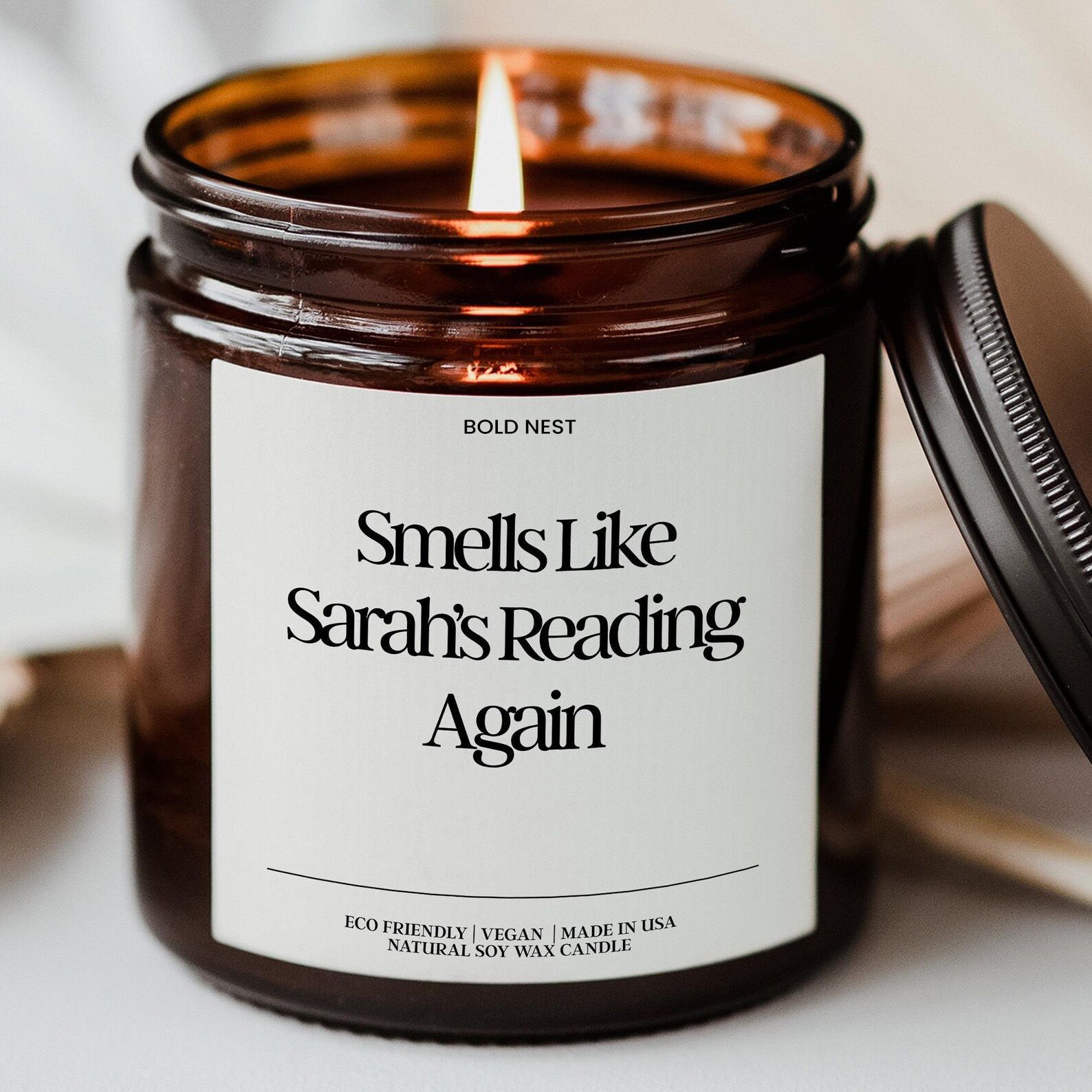 Smells Like Reading Again Candle – Personalized Funny Book Lover Gift, Custom Scented Soy Candle for Readers