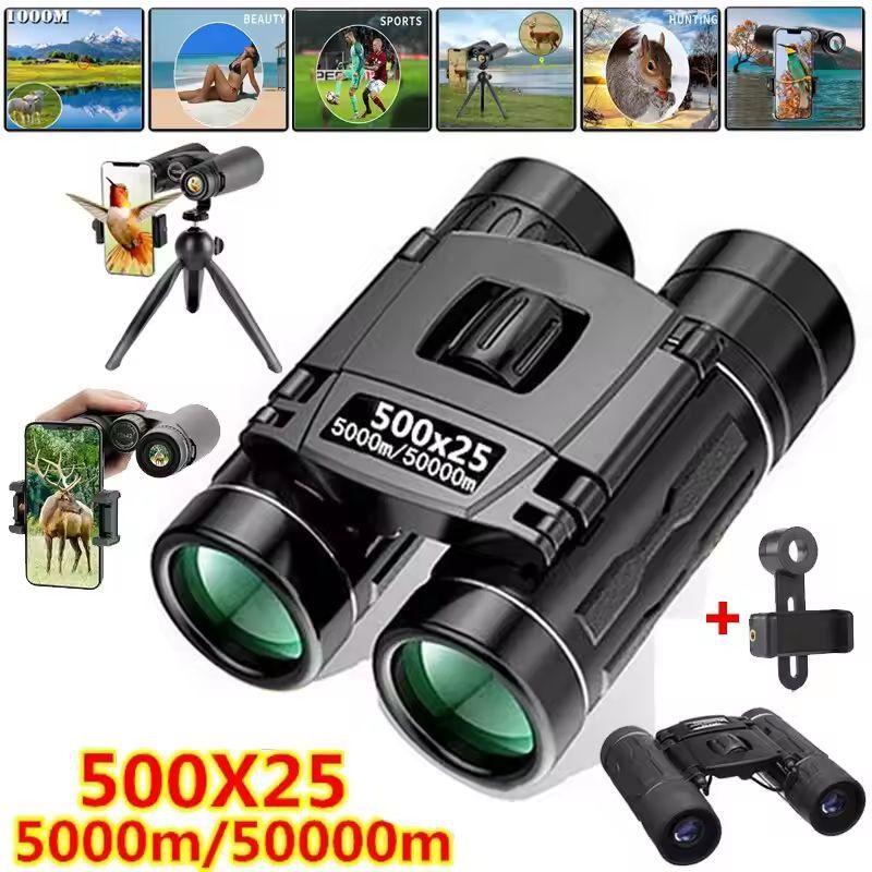 Compact Pro 500 by 25 Folding Long-Distance Vision Binoculars – Premium Portable HD Zoom Binoculars