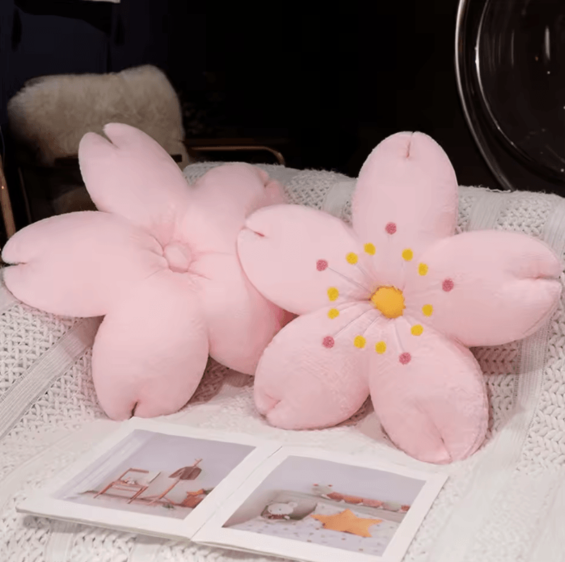 CherryBloom Plush Floor & Sofa Cushion – Pink Cherry Petals Tatami & Seat Pillow